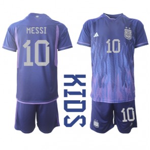 Maillot de foot Argentine Lionel Messi #10 Extérieur enfant Monde 2022 Manches Courte (+ pantalon court)